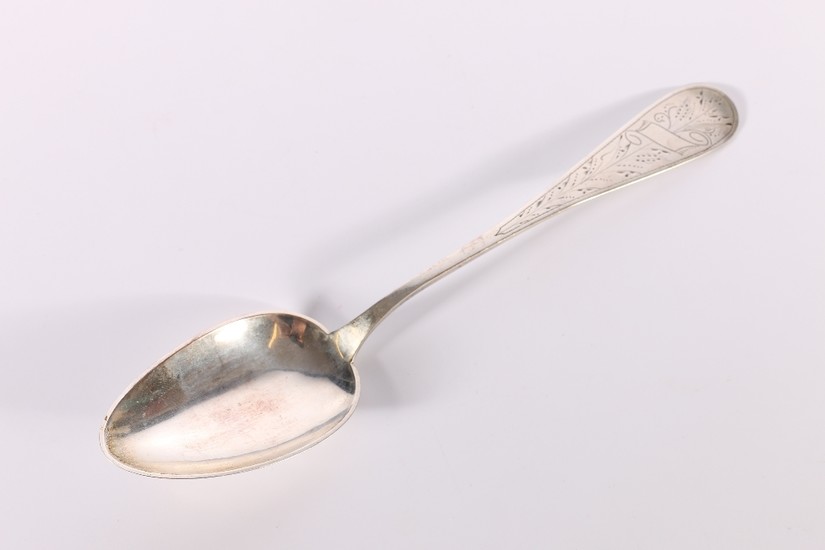 Scandinavian silver table spoon with incised decoration stam...