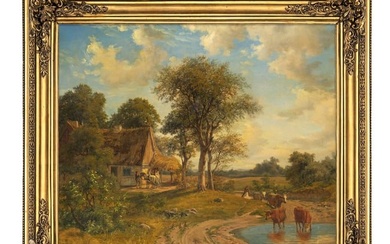 Schovelin, Axel Thorsen An der Tränke. 1850er Jahre. Öl auf Leinwand. 63 x 78 cm.