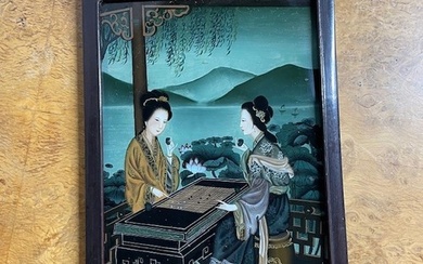 Set of 4 Vintage Framed Chinese Glass Paintings. Sizes: Lar...