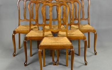 Set of 6 Louis XV Style Rush Seat Chairs