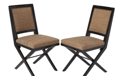 Set of Eight French Custom Designed Folding Beechwood Side Chairs