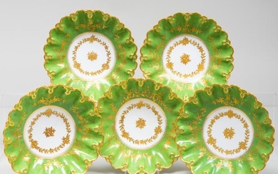 Set of Five Limoges Green Ground Porcelain Bowls