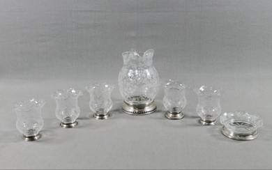 Seven Piece Sterling And Etched Glass Drink Set