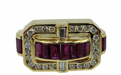 Signed 18kt YG, 0.72ct Diamond and 2.00ct Ruby Ring by