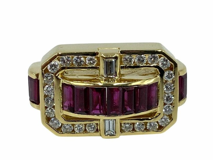 Signed 18kt YG, 0.72ct Diamond and 2.00ct Ruby Ring by