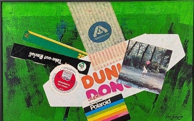 Signed Jon Henry (American 1916-90) Mixed Media Painting Titled "Dunkin Donuts", 1981