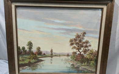 Signed Nedaskoy Lake Scene Landscape Oil Painting