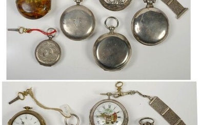 Six gusset watches: five are in silver with chiselled and painted decorations and one in silver metal. Period: 18th and 19th century. (*). Total weight:+/-606grs.