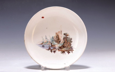 Small bowl/saucer, Hoechst, around 1765/70, polychrome landscape painting,...
