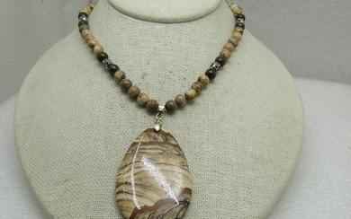 Southwestern Brown Agate Teardrop Pendant Necklace