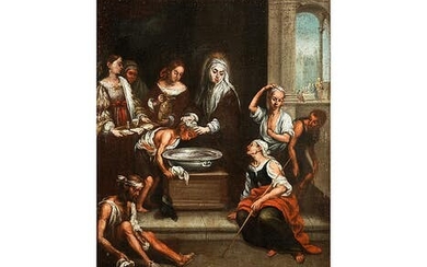 Spanischer Maler des 17. Jahrhunderts, DIE HEILIGE ELISABETH BEI VERSORGUNG DER KRANKEN - ELISABETH VON UNGARN BEI DER LEPROSENHEILUNG
