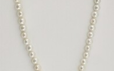 14KT WHITE GOLD, CULTURED PEARL AND DIAMOND NECKLACE...