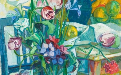 Still life of Flowers on a Blue Armchair, 1954 Maximilian Florian, (1901 - 1982)
