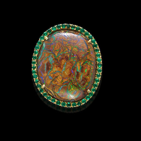 Stunning Boulder Opal and Emerald Ring