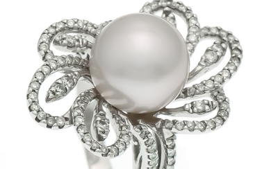 Südsee-Brillant-Ring WG 750/000 with a South Sea pearl...