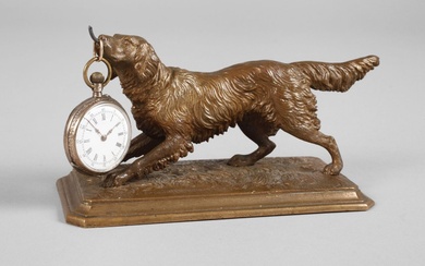 Support de montre de poche chien vers 1890, setter anglais en bronze, sur une plinthe...