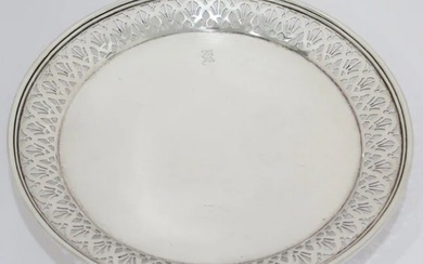 TIFFANY & CO. STERLING SILVER ANTIQUE ART DECO FOOTED ROUND SERVING PLATE
