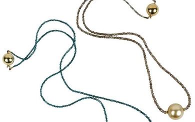 TWO 14 KARAT YELLOW GOLD, PEARL, & BEADED NECKLACES