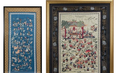 TWO FRAMED CHINESE ONE HUNDRED BOYS TEXTILES, 20TH CENTURY. ...