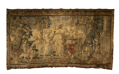 Tapisserie Aubusson XVIIIe siècle, Le printemps, Dimensions : 234 x 440 cm. Quelques accidents