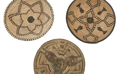 Three Apache Polychrome Decorated Coiled Baskets