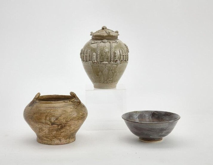 Three Asian glazed pottery vessels