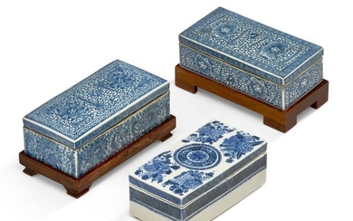 Three Chinese blue and white porcelain boxes