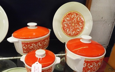 Three Royal Doulton 'Seville' casserole dishes and a plate