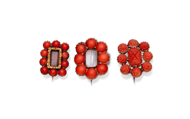 Three coral mourning brooches
