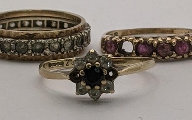 Three gold ladies rings to include a yellow metal...