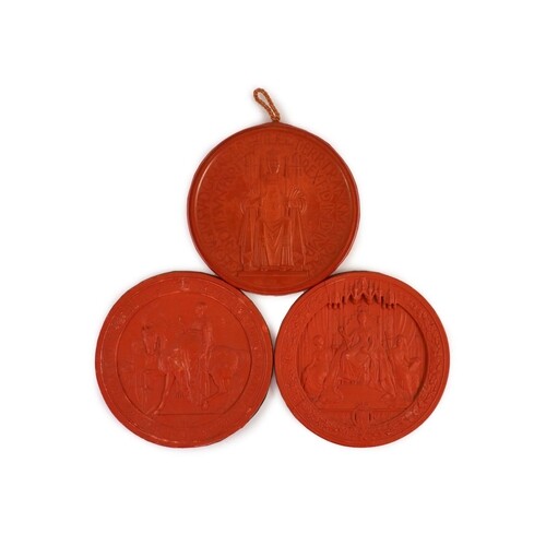 Three red wax Great Seals, two Queen Victorian Great Seals o...