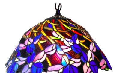 Tiffany Style Iris Stained Art Glass Hanging Pendant Light