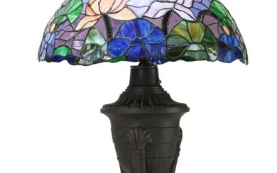 Tiffany Style Slag Glass Lamp w Art Nouveau Base