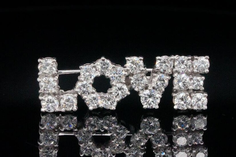 Tiffany & Co. 1970s 2.75ctw Diamond Platinum LOVE Brooch