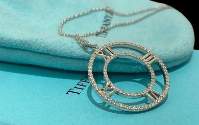 Tiffany & Co. Atlas Circle 18K White Gold Diamond Pendant Necklace