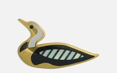 Tiffany & Co., Hardstone and gold duck brooch