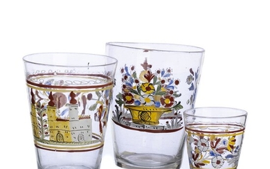 Três copos em vidro da Boémia, séc.XVIII