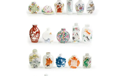 Twenty-one Chinese porcelain snuff bottles 19th and 20th century, one with apocryphal...