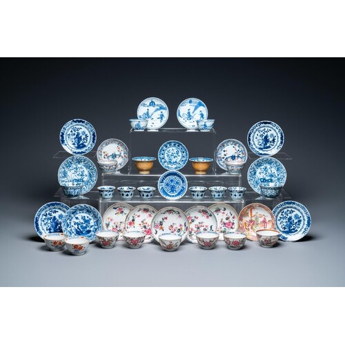 Twenty-two Chinese blue and white and famille rose cups and ...
