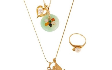 Two 14K Necklaces with Pendants & Ring