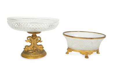 Two French Cut Crystal and Gilt Bronze Mounted Bowls