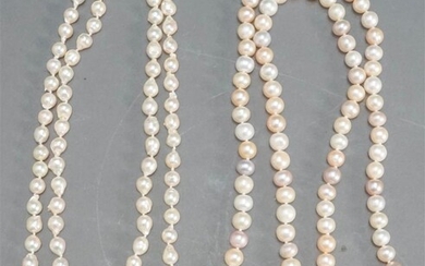 Two Pearl Necklaces, L of longer: approx 32 in