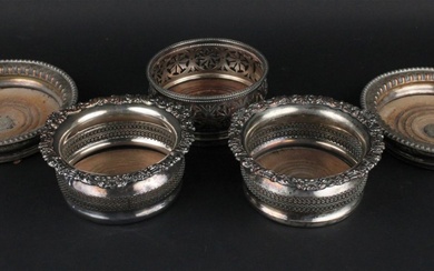 Two Vintage Pairs of Silver Plated Wine Bottle Coasters