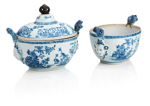 Two blue and white 'Prince of Wales' tureens, one with cover