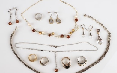 Two-tone sterling and gold jewelry grouping
