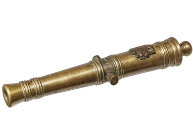 Un canon miniature, 19e/20e siècle Tube en laiton de calibre 21,5 mm avec une bouche...