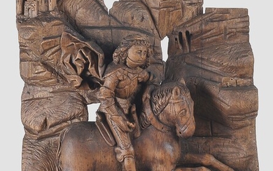 Un relief magistral Saint Georges Allemagne du Sud, vers 1500 Bois de tilleul sculpté Hauteur...