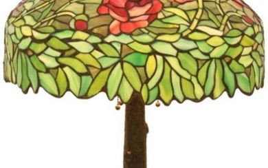 Unique "Oriental Poppy" Leaded Glass Lamp