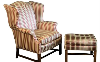 Upholstered Wing Chair and Ottoman, height 41 inches