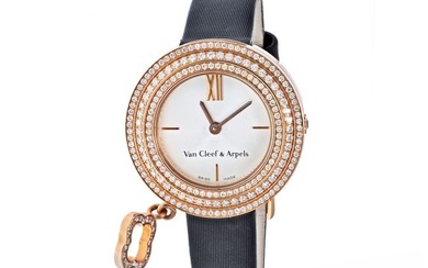 Van Cleef & Arpels 18K Rose Gold Diamond Charm Alhambra 25MM Round Dial Ladies Watch